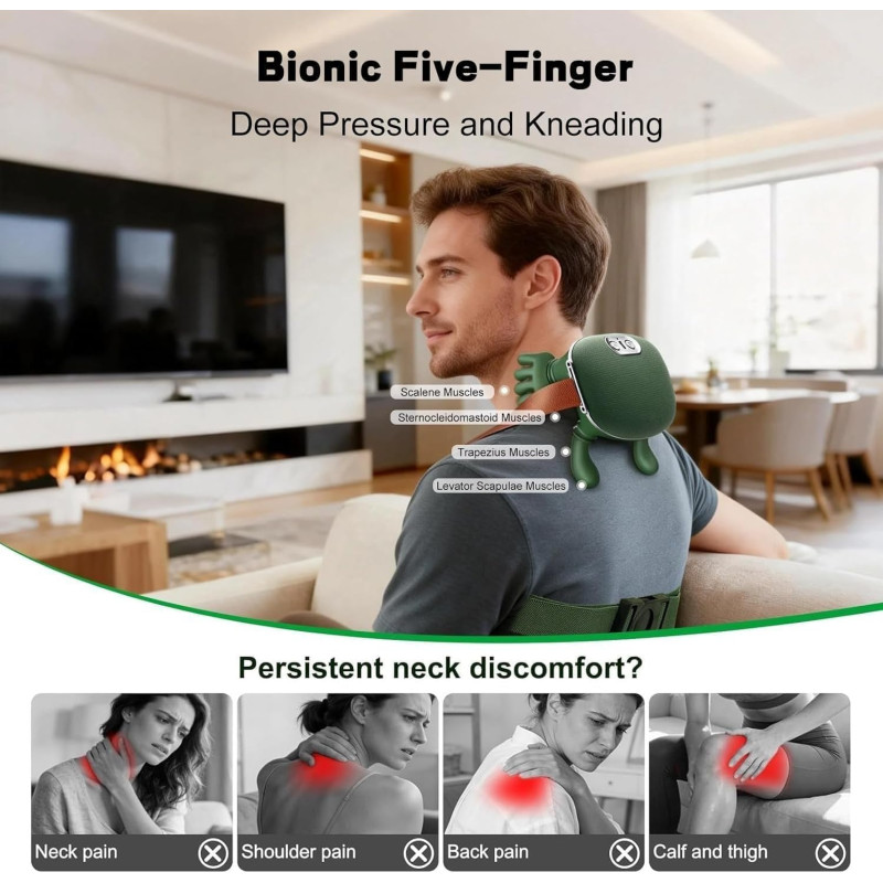 Neck & Shoulder Massager for Pain Relief Deep Tissue with Simulation Palm | Two-Speed Temperature Adjustment | Dual-Zone Heat, Back & Leg Massager