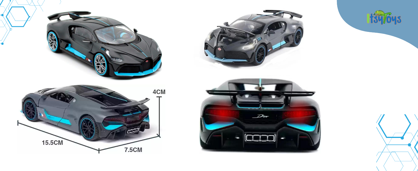 All angles of Bugatti DieCast Car Toy,Metal Car toy for kids and Adults