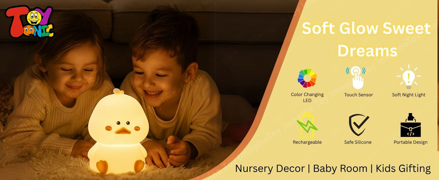 Cute silicone duck night light with touch control and color changing LEDs